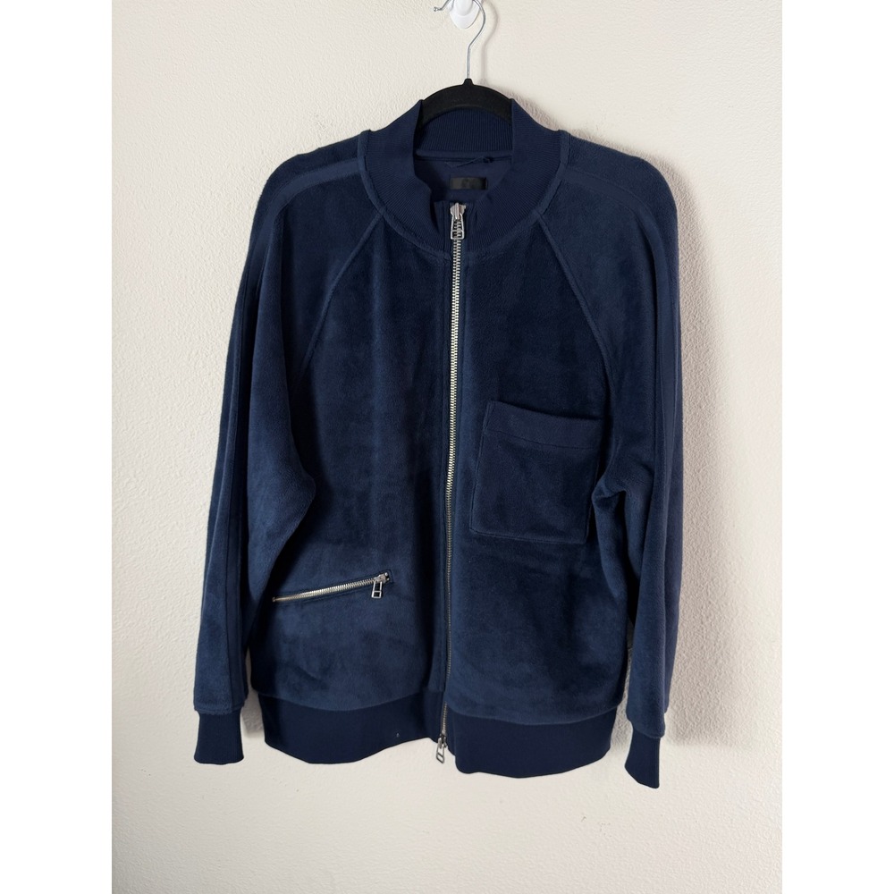 ATM Anthony Thomas Melillo Mens XL Navy Velour Zip Up Bomber Jacket